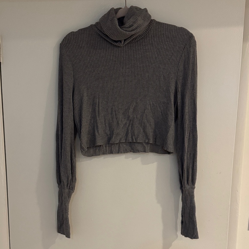 Joah Brown Gray Ribbed Cowl Neck Sweater